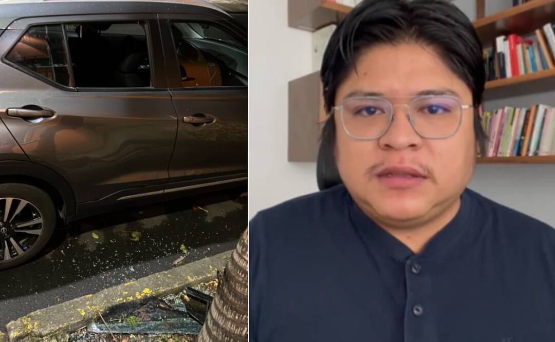 Foto: Tomada de TW Gibrán Ramírez/El Universal/ El analista político difundió imágenes de su camioneta dañada tras el atraco 