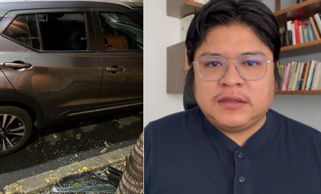 Foto: Tomada de TW Gibrán Ramírez/El Universal/ El analista político difundió imágenes de su camioneta dañada tras el atraco