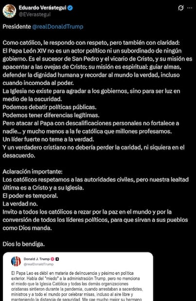 Verástegui lanza dardo a Trump tras calificar al Papa León XIV de “débil”. Foto: Captura de pantalla
