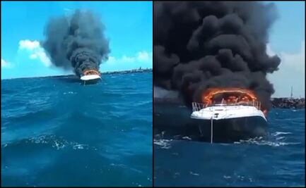 VIDEO: Se incendia yate en Progreso, Yucatán; tripulantes se arrojan al mar