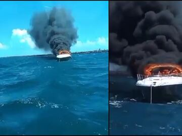 VIDEO: Se incendia yate en Progreso, Yucatán; tripulantes se arrojan al mar