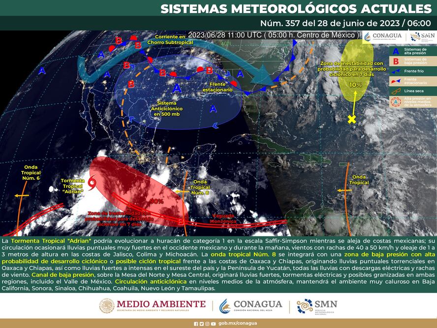 Tormenta tropical "Adrián" puede evolucionar a huracán categoría 1