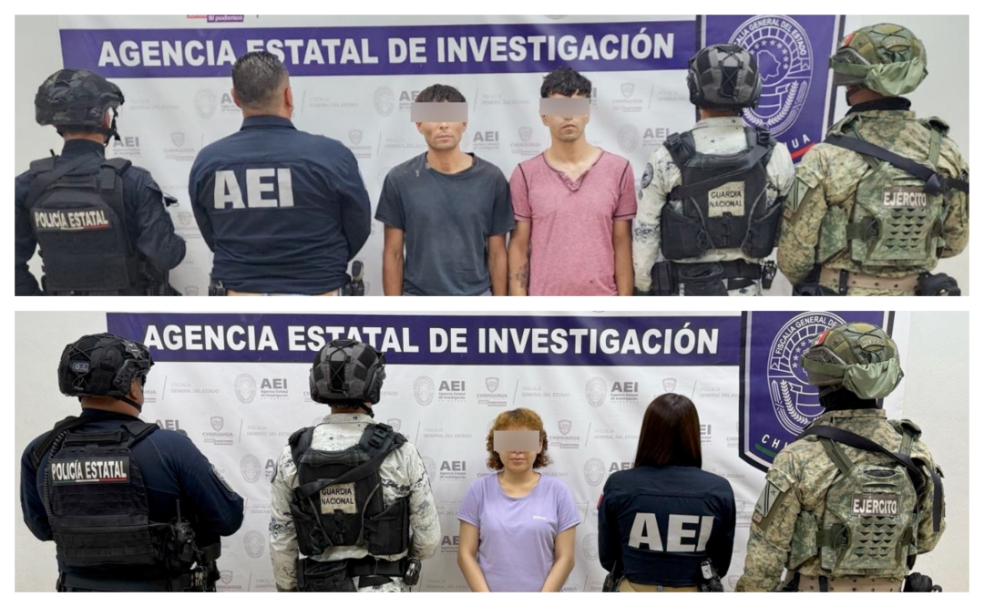 Se cumplimentaron órdenes de aprehensión en contra de Ángel Adrián H. F., Arturo P. G., Jorge Antonio G. A. y Yaratzed Lizeth V. S. (15/07/2025). Foto: Especial