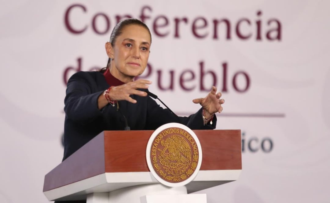 Presidenta Claudia Sheinbaum Pardo durante su conferencia de prensa desde Palacio Nacional este viernes 14 de agosto del 2026. Foto: Carlos Mejía / EL UNIVERSAL