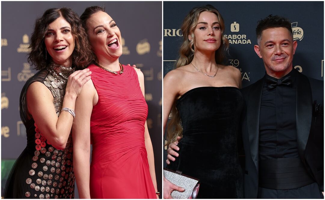 Maribel Verdú y Leonor Watling, así como el cantante Alejandro Sanz y su pareja, Candela Márquez posan en la alfombra roja de los Goya. Foto: AP/EFE.