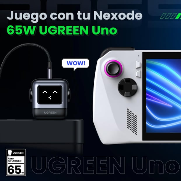 El nuevo cargador inteligente UGREEN Uno de 65W combina la tecnología GaN de carga rápida con un diseño único en forma de robot y expresiones LED interactivas para cuidar la vida útil de tus dispositivos / Foto: Amazon México