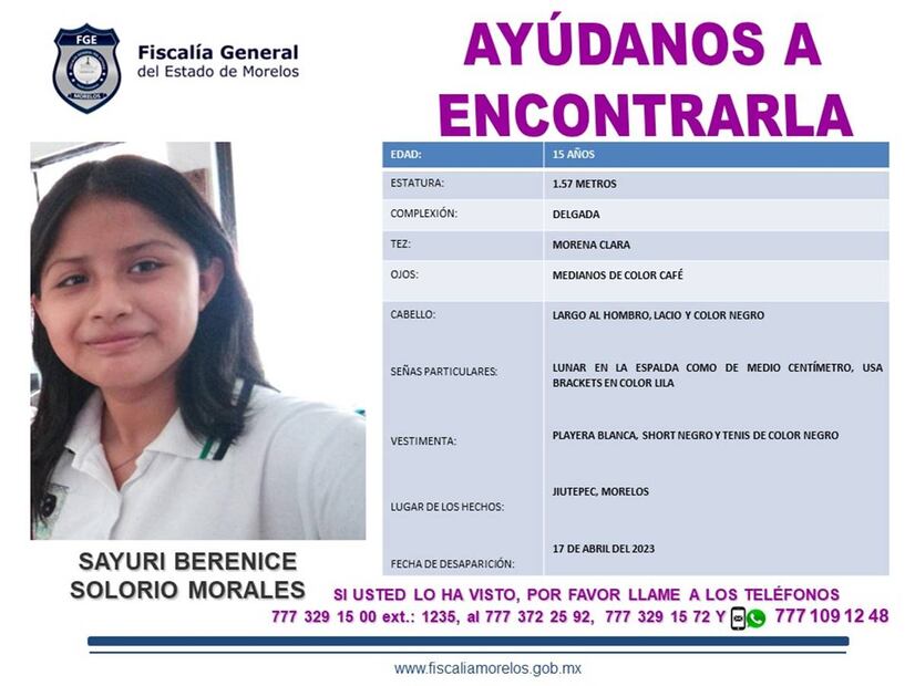 Sayuri Berenice Solorio Morales tiene 15 años. Foto: Especial.