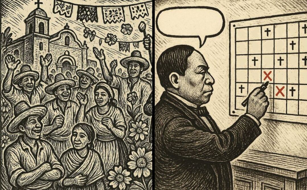 En el siglo XIX, políticos como Benito Juárez impulsaron leyes y reformas para reducir el número de celebraciones oficiales. Ilustración generada mediante inteligencia artificial, con correcciones y edición de texto realizadas por una persona.
