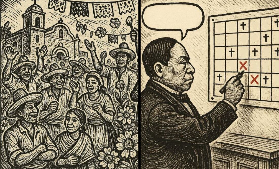 En el siglo XIX, políticos como Benito Juárez impulsaron leyes y reformas para reducir el número de celebraciones oficiales. Ilustración generada mediante inteligencia artificial, con correcciones y edición de texto realizadas por una persona.