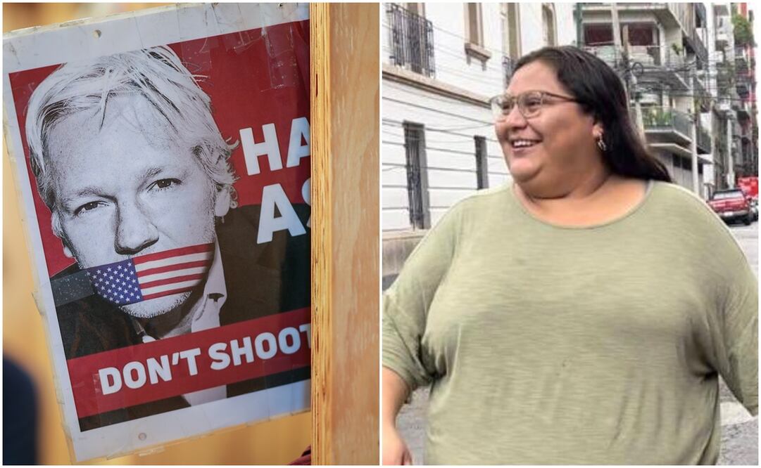 Citlalli Hernández entrega carta por liberación del fundador de WikiLeaks. Foto: EFE / Twitter @CitlaMH