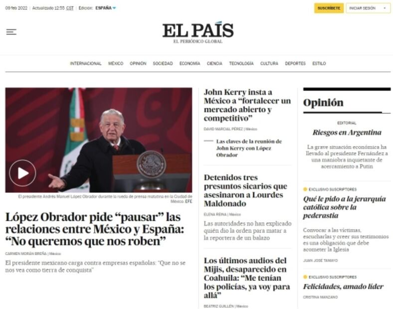 Principales periódicos de España destacan dichos de AMLO sobre “pausa” en relaciones con México