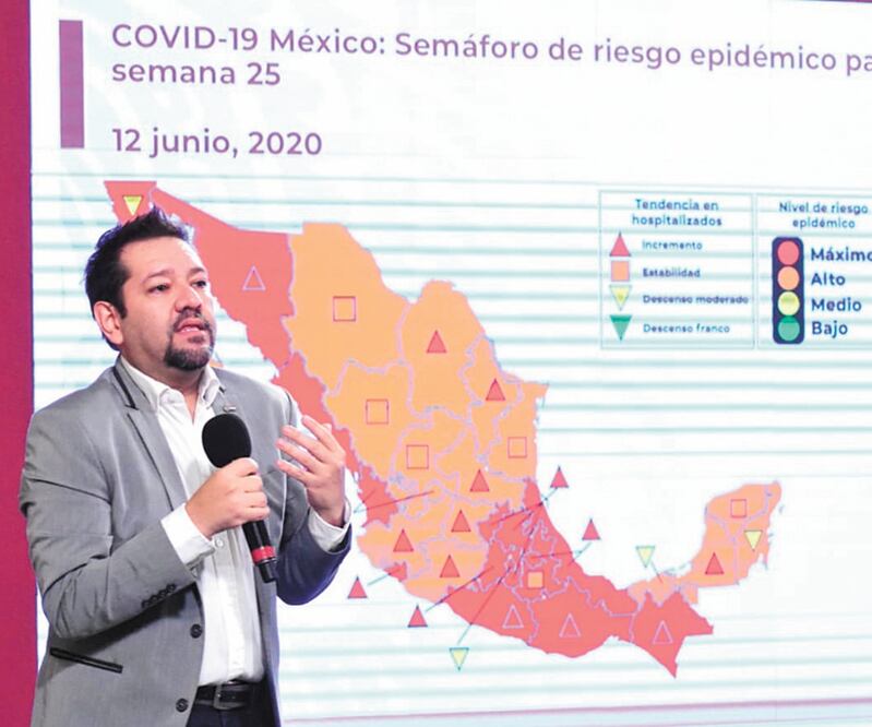 Ricardo Cortés Alcalá, director General de Promoción de la Salud, informó cuáles son las 16 entidades que pueden regresar a actividades no esenciales, entre las que destacan Aguascalientes, Baja California Sur y Campeche. Foto: PRESIDENCIA 