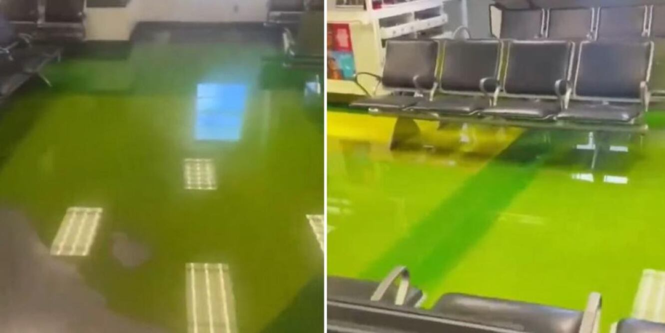 Liquido verde generó preocupación a los pasajeros del aeropuerto de Miami. FOTO: X@UHN_Plus