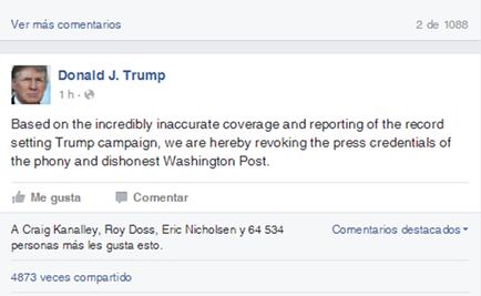 Trump negará identificación de prensa al Washington Post