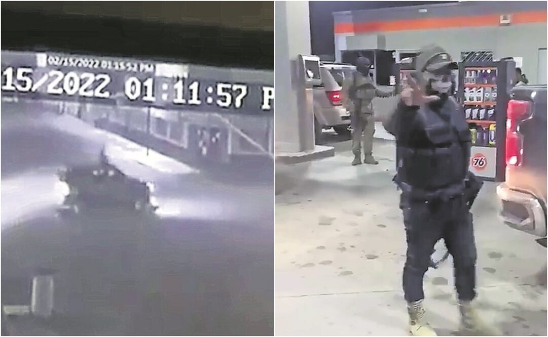 Un video de seguridad captó a un nutrido convoy con hombres armados, así como a algunos vehículos monster con blindaje artesanal, circulando libremente por Caborca. Fotos: ESPECIAL