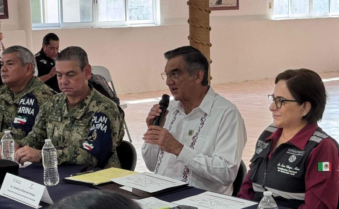 Gobernador de Tamaulipas, Américo Villarreal junto a la coordinadora nacional de Protección Civil, Laura Velázquez (05/07/2025). Foto: Especial