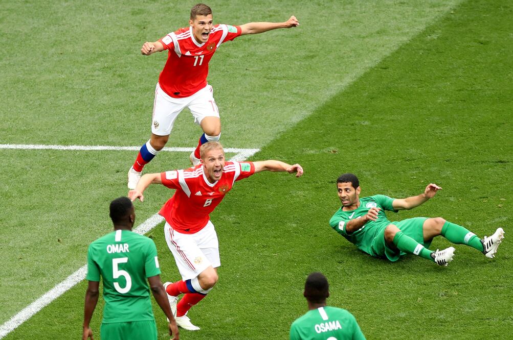 Yuri Gazinskiy marcó el primer gol del Mundial de Rusia 2018 al minuto 12 (Foto Xinhua)