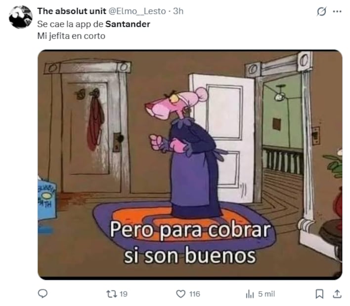Este viernes, clientes de Santander reportaron fallas en la aplicación móvil de la institución bancaria. Foto: Captura de pantalla X