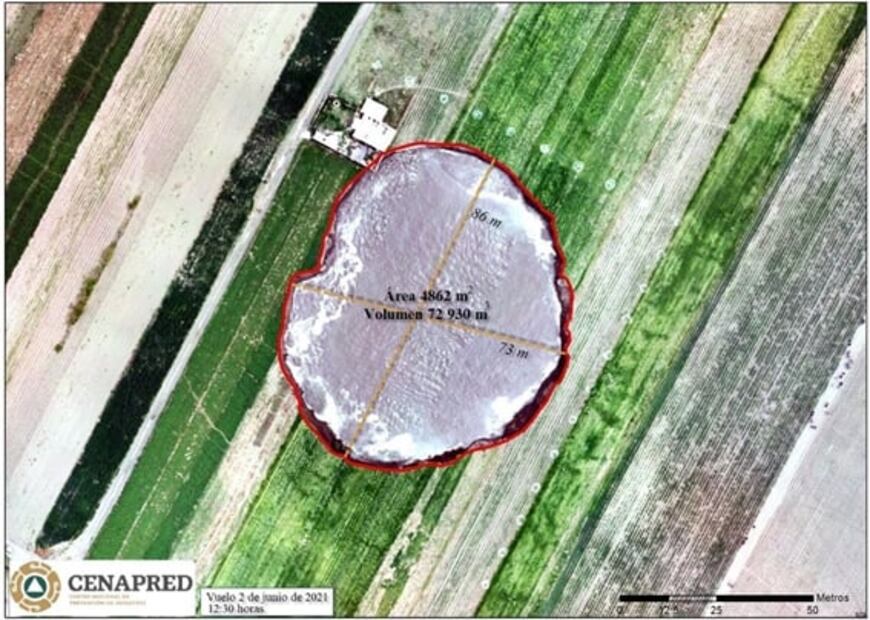 Socavón en Puebla ya mide 97 metros, aumenta 7 en promedio por día