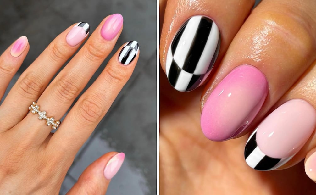 Uñas striped nails combinadas con efecto aura. Foto: Instagram @thenaillogist