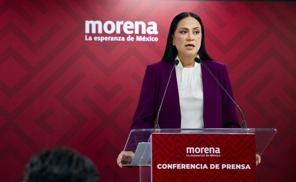 La presidenta nacional de Morena, Ariadna Montiel Reyes, en conferencia de prensa este martes 9 de junio de 2026. Foto: Especial