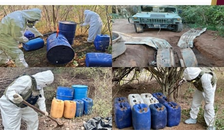 Operativo en Sinaloa; aseguran más de 34 mil litros de químicos y detienen a cuatro