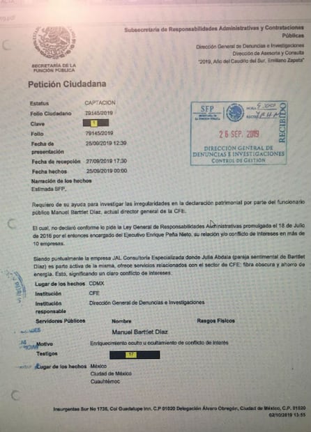 SFP difunde versión pública de la investigación del caso Manuel Bartlett