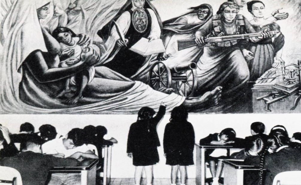 Niños y niñas a nivel primaria conocen y repasan la importancia de la historia del arte y los muralistas, a finales de los años sesenta. Actividades dentro y fuera de la escuela, con apoyo de visitas guiadas a museos. Colección Villasana.