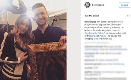 Belinda comparte placer de trabajar con Timberlake