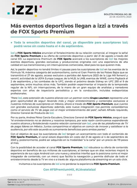 Comunicado de Izzi - Foto: @izziprensa en Twitter