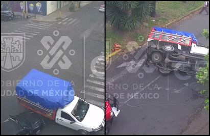 VIDEO: Camioneta termina volcada por automovilista que se pasó el alto en la Miguel Hidalgo