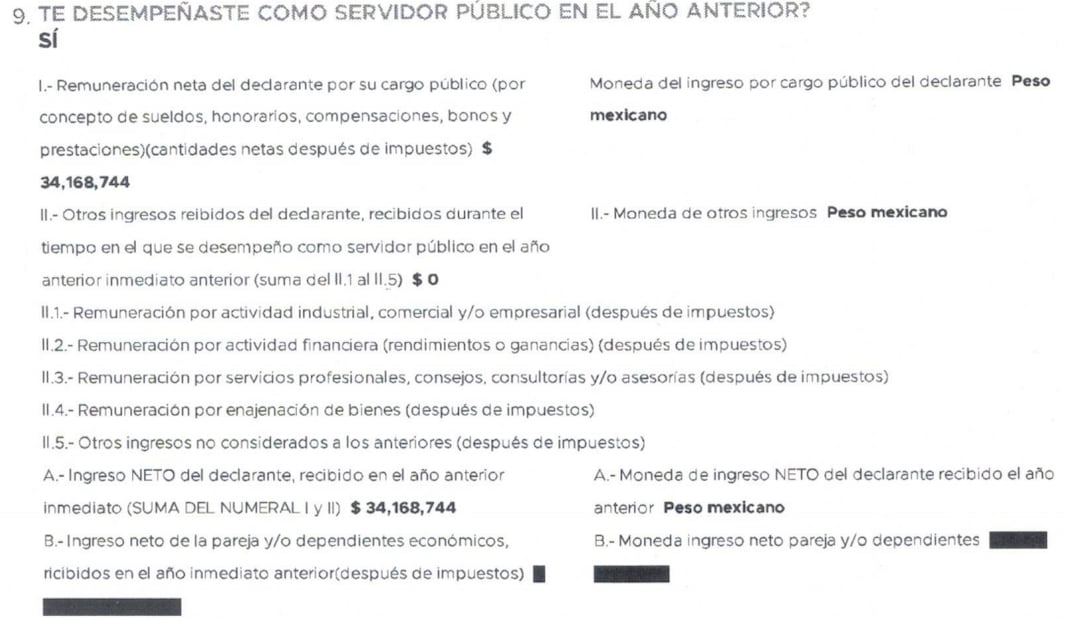 La declaración de Julio César Limón indica un ingreso anual de más de 38 millones de pesos. Foto: Captura de pantalla