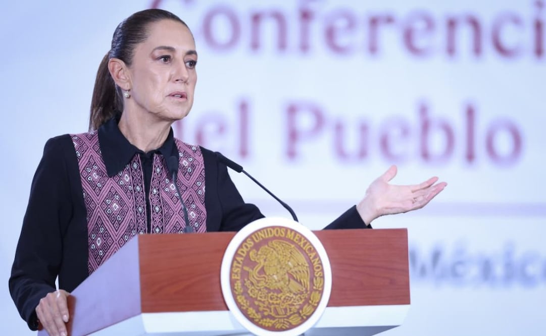 Presidenta Claudia Sheinbaum durante su conferencia de prensa este 23 de junio de 2026 desde Palacio Nacional. Foto: Luis Camacho/ EL UNIVERSAL