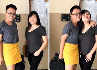 Hermano usa la falda de su hermana para que ella pueda hacer examen de Universidad