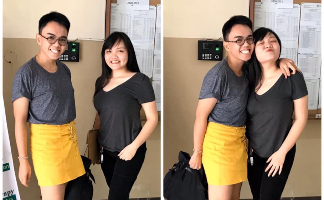 Hermano usa la falda de su hermana para que ella pueda hacer examen de Universidad. Fotos: Cortesía