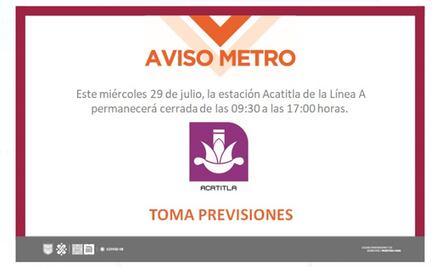 Metro cerrará mañana estación Acatitla por Covid-19