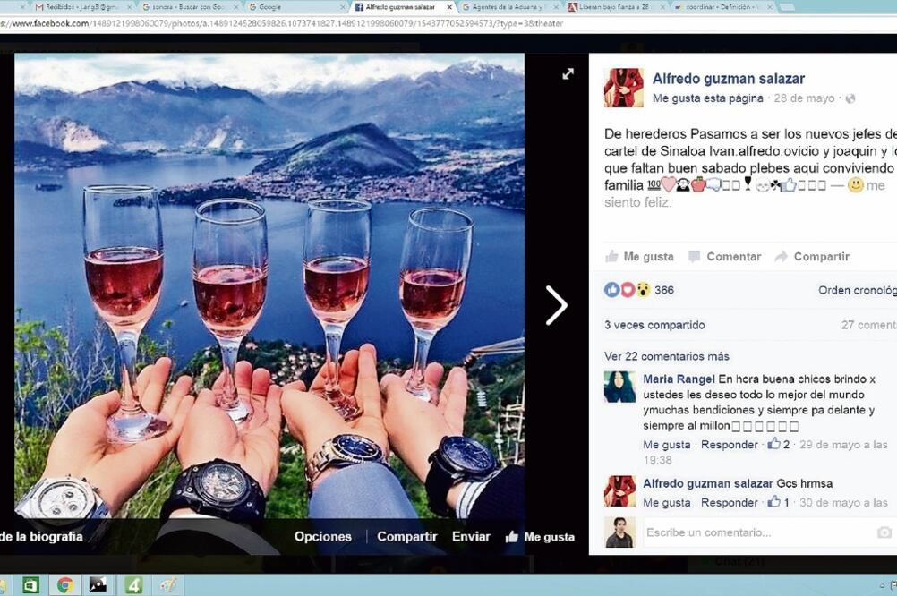 En redes sociales, los vástagos de líderes del narcotráfico publican imágenes en las que ostentan lujo, dinero y poder (FOTO: TOMADAS DE FACEBOOK)