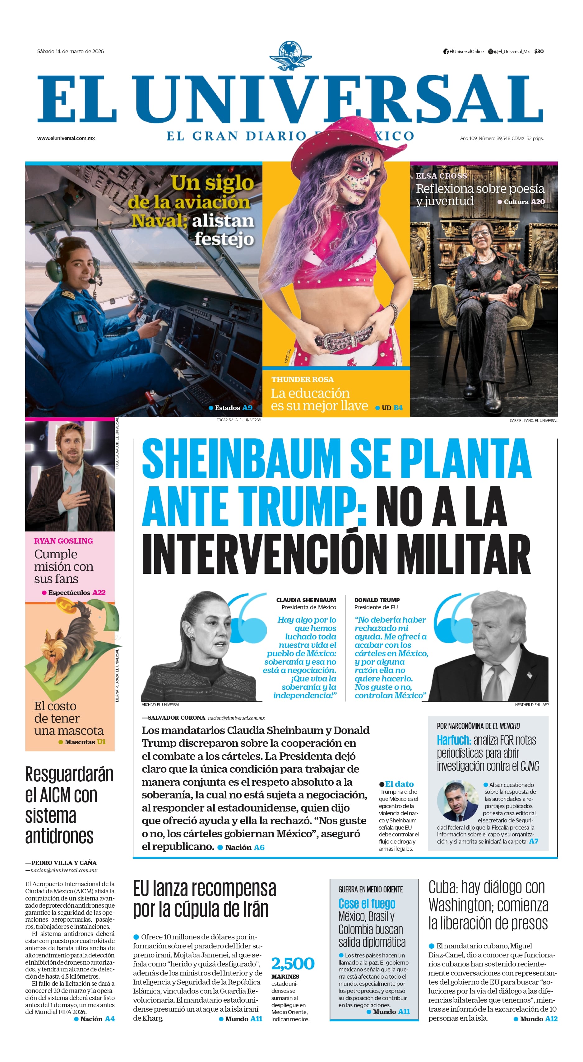 Portada impresa del 14 de marzo de 2026