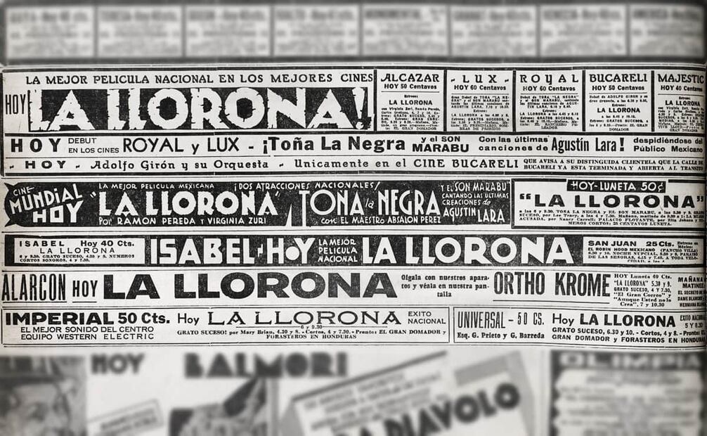 “La Llorona” dominó la cartelera en la Ciudad de México; además de sus funciones en el Balmori, también estuvo en las carteleras del Bucareli, Imperial y Majestic, con exhibiciones hasta abril de 1935. Foto: Hemeroteca EL UNIVERSAL.