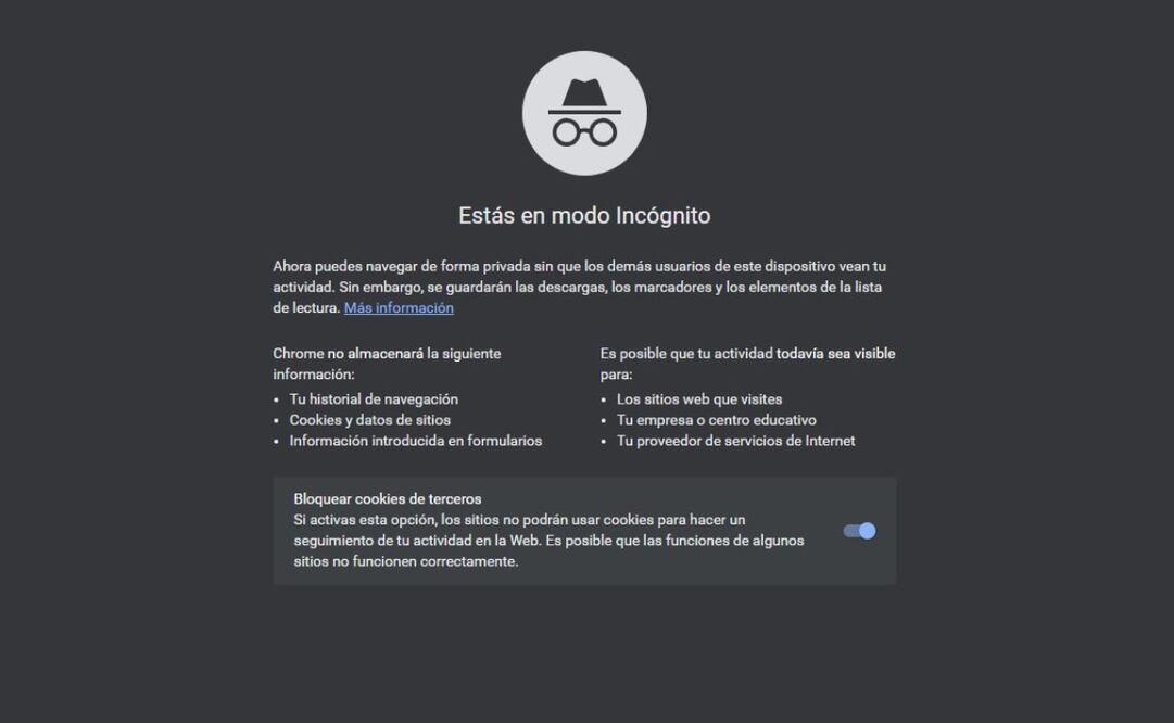 El modo incógnito se activa fácilmente en navegadores como Chrome. Imagen: Chrome