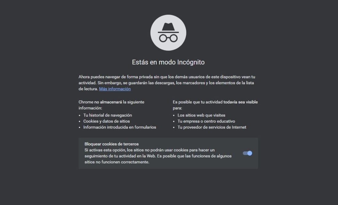 El modo incógnito se activa fácilmente en navegadores como Chrome. Imagen: Chrome