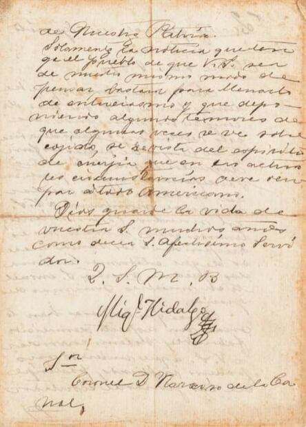 Documento "secreto" de Miguel Hidalgo a un Coronel, liberado en subasta