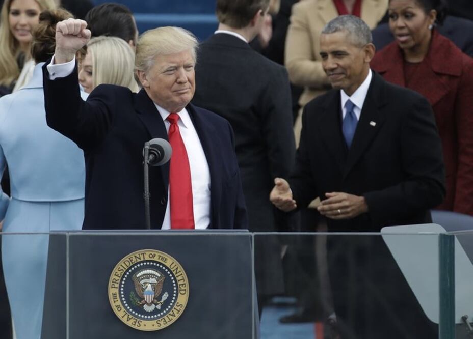 President Donald Trump waves after being sworn in as the 45th president of the United States during the 58th Presidential Inauguration at the U.S. Capitol in Washington, Friday, Jan. 20, 2017. (AP Photo/Patrick Semansky)