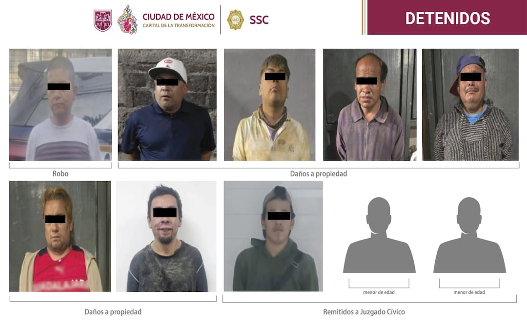 Detienen a 10 hombres durante marcha del 8M en CDMX; acusan daños a edificios y robo. Foto: Especial