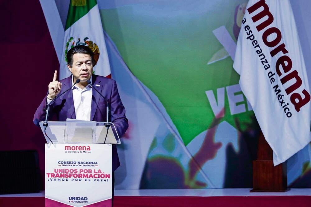 En sesión del Consejo Nacional de Morena, Mario Delgado dijo que Clau- dia Sheinbaum fue la ganadora incuestionable del proceso interno. Foto: Diego Simón / EL UNIVERSAL