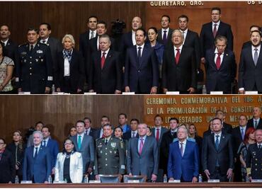 FOTOS: Por primera vez alejan de AMLO a presidente de San Lázaro en conmemoración de la Constitución