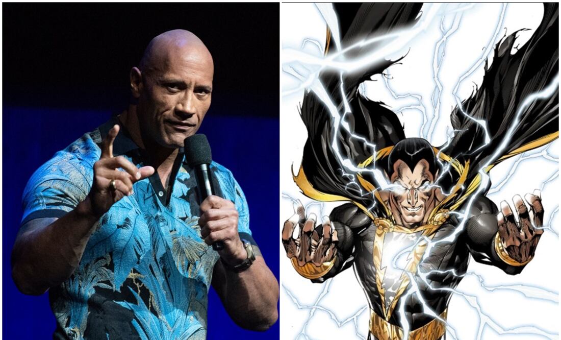 Dwayne Johnson y Black Adam. Fotos: AFP y DC Comics