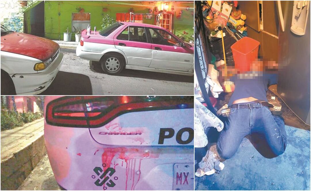 Los agresores dispararon en varias ocasiones a las víctimas; uno quedó dentro del auto, otro en una bodega y una más en la entrada de la vivienda. En uniformado que resguardaba la moto de los sicarios fue herido de bala. FOTOS: ESPECIALES