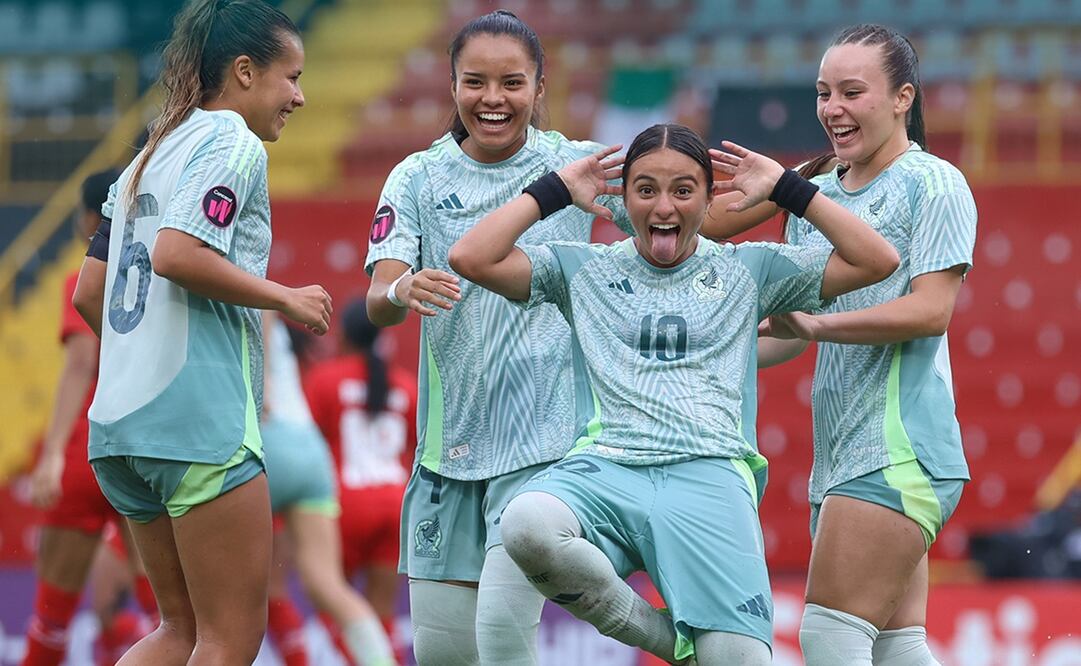 Selección Mexicana Femenil en festejo, tras anotarle a Panamá en la  Campeonato Femenino Sub-20 de la Concacaf - Foto: @Miseleccionfem en X