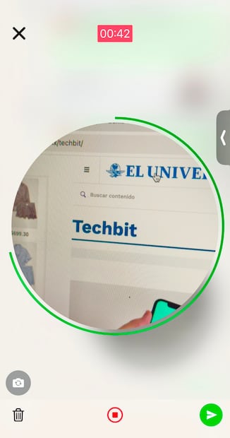 Así se ve activo el modo manos libres para grabar una nota de video en WhatsApp. Foto: Captura de pantalla